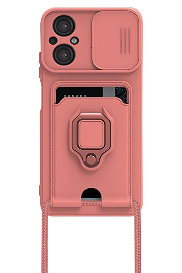 Xi̇aomi̇ Poco M5 Kılıf Zuma Kartvi̇zi̇tli̇ Yüzüklü Si̇li̇kon - Pembe - Dropx8835-6650