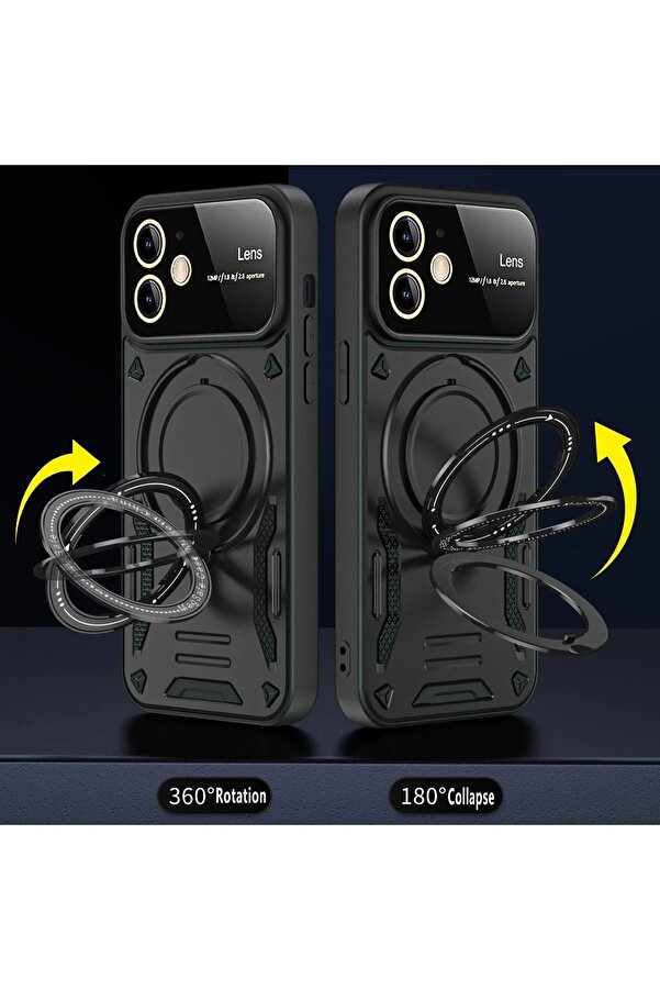 İphone 11 Kılıf Joy Lens Standlı Kapak - Koyu Yeşi̇l - Dropx2529-8249