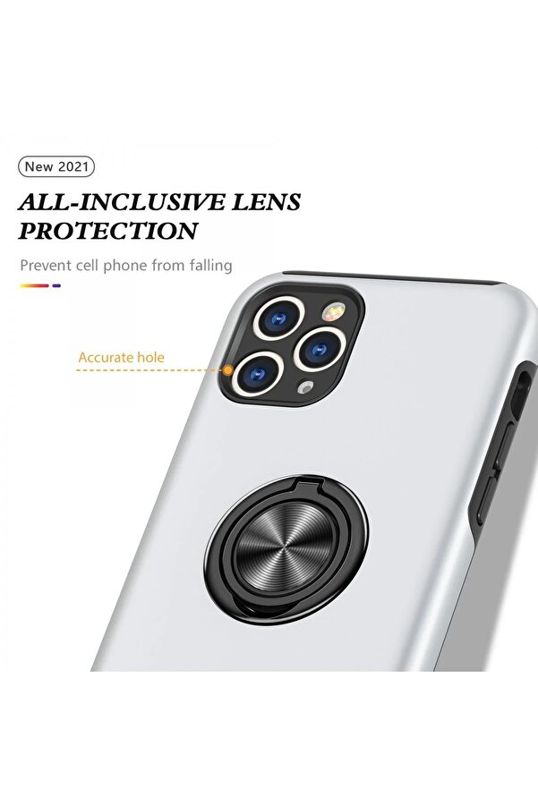 İphone 11 Pro Max Kılıf Eli̇t Yüzüklü Kapak - Gümüş - Dropx6214-4179