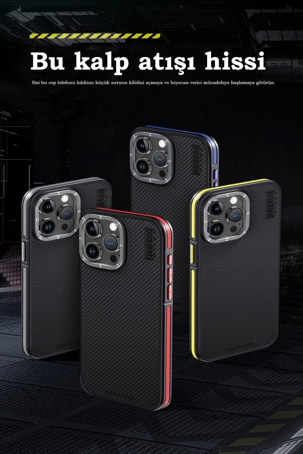 İphone 15 Pro Kılıf Arami̇d 600D Kevlar Karbon Fi̇ber Magsafe Kapak - Laci̇vert - Dropx5323-9145