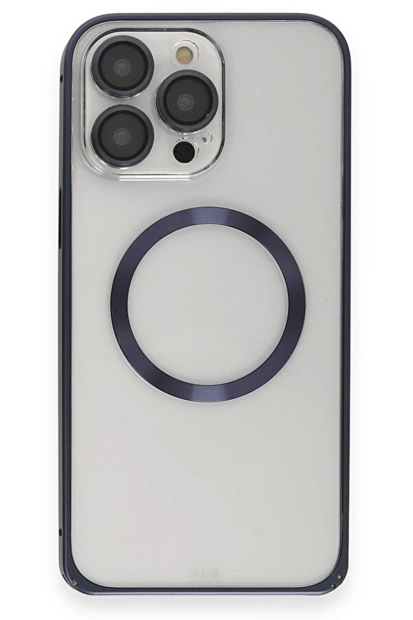 İphone 15 Pro Kılıf Metal Bumper Magneti̇csafe Kapak - Laci̇vert - Dropx5008-7429