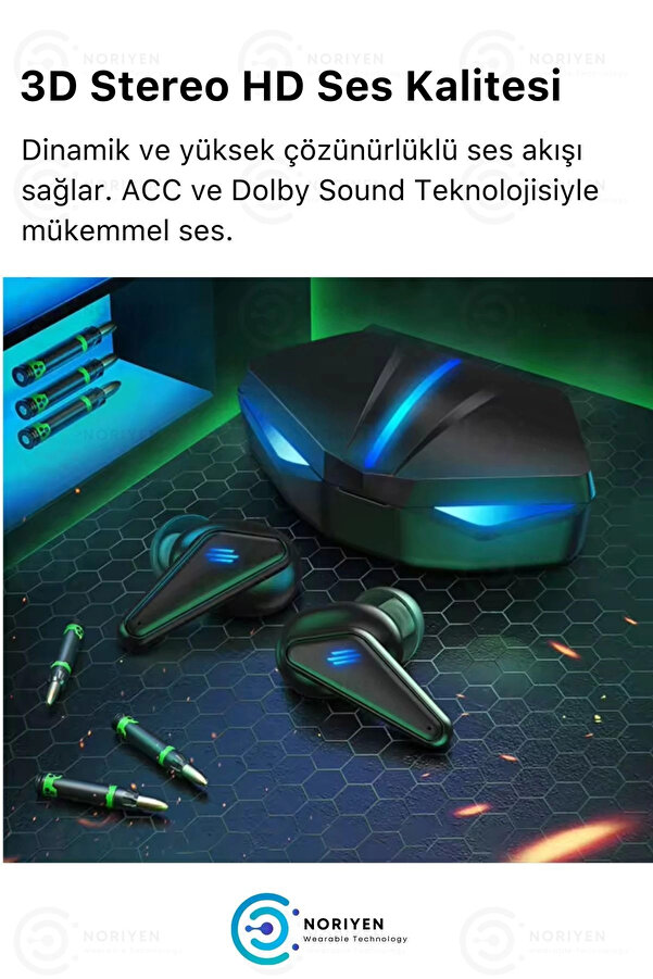 K55 Tws Pro Oyuncu Kulaklığı 3D Stereo Ses Extra Bass Işıklı Mi̇krofonlu Bluetooth Kablosuz Kulaklık