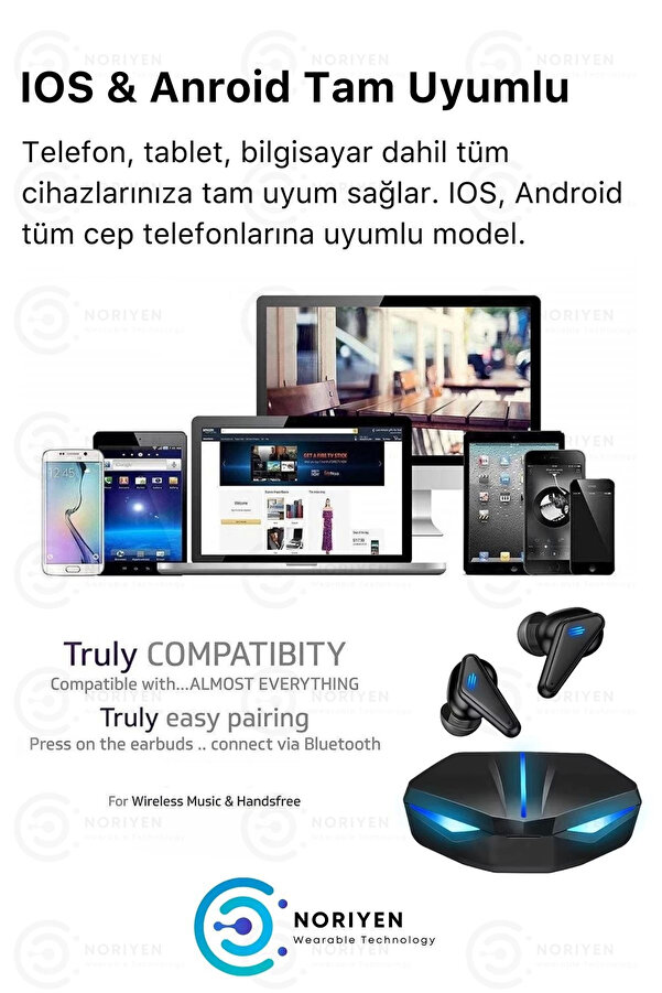 K55 Tws Pro Oyuncu Kulaklığı 3D Stereo Ses Extra Bass Işıklı Mi̇krofonlu Bluetooth Kablosuz Kulaklık