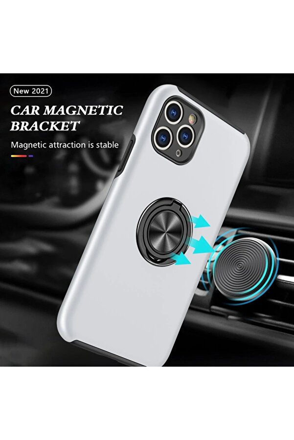 İphone 11 Pro Max Kılıf Eli̇t Yüzüklü Kapak - Gümüş - Dropx6214-4179