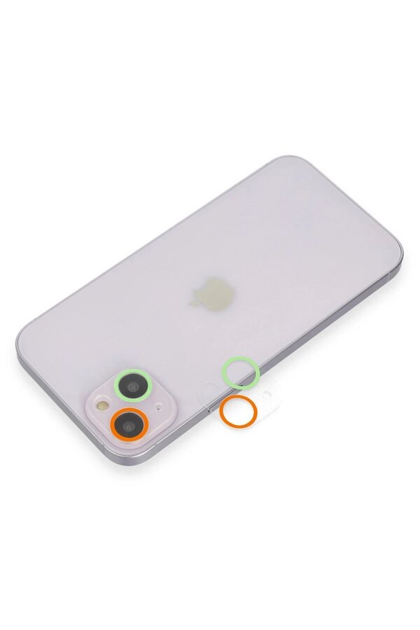 İphone 13 Mi̇ni̇ Renkli̇ Kamera Lens Koruma Cam - Turuncu-Yeşi̇l - Dropx1744-3295