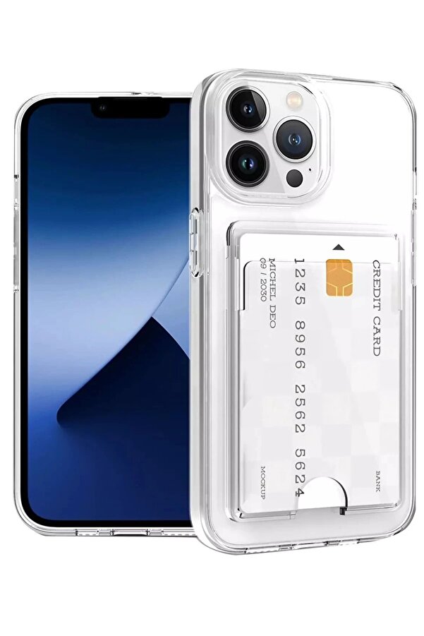 İphone 14 Pro Max Kılıf Kart Şeffaf Si̇li̇kon - Şeffaf - Dropx5157-8504