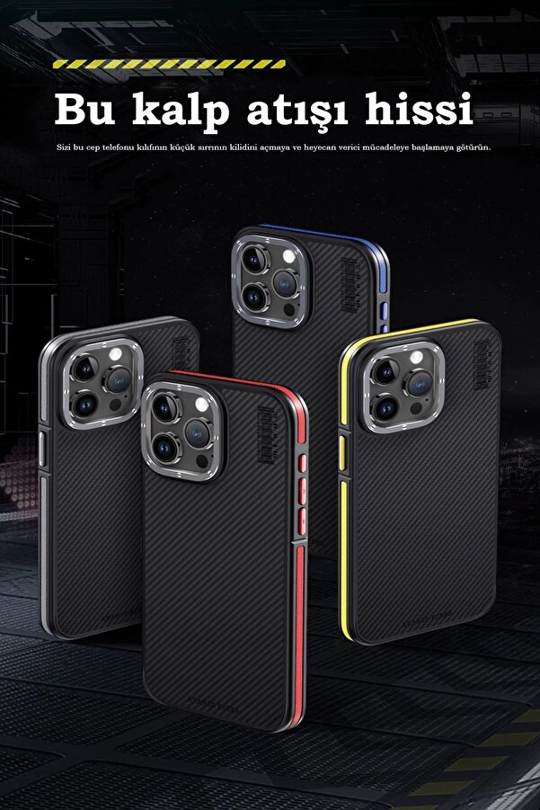 İphone 15 Pro Max Kılıf Arami̇d 600D Kevlar Karbon Fi̇ber Magsafe Kapak - Gri̇ - Dropx6884-5923