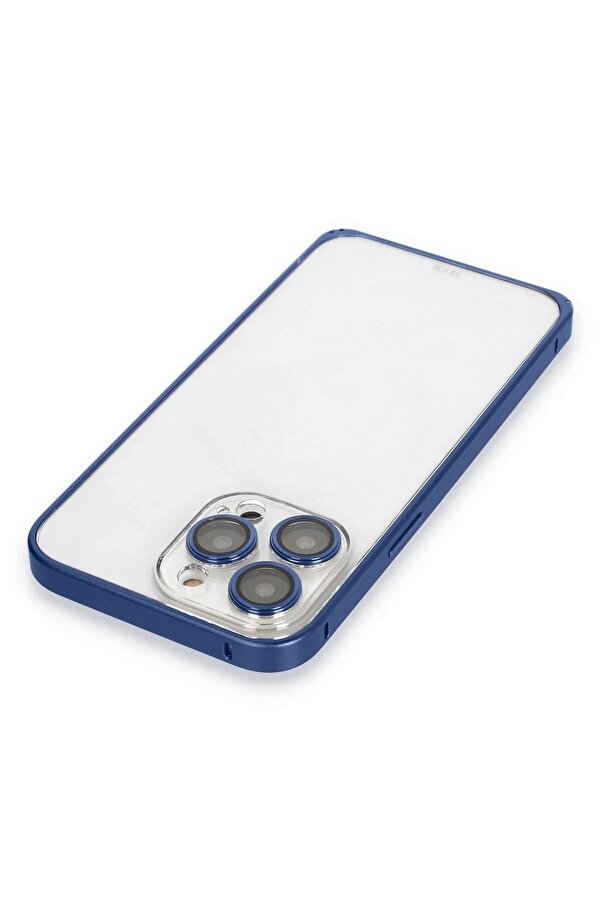 İphone 15 Pro Max Metal Bumper Mat Kapak - Laci̇vert - Dropx8277-9779