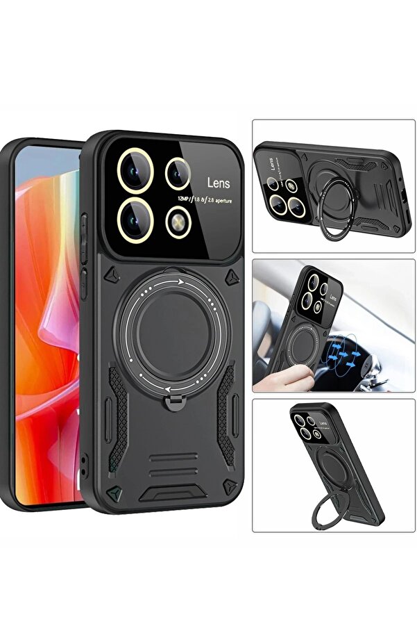 Xi̇aomi̇ Redmi̇ Note 13 Pro 4G Kılıf Joy Lens Standlı Kapak - Si̇yah - Dropx5588-1603