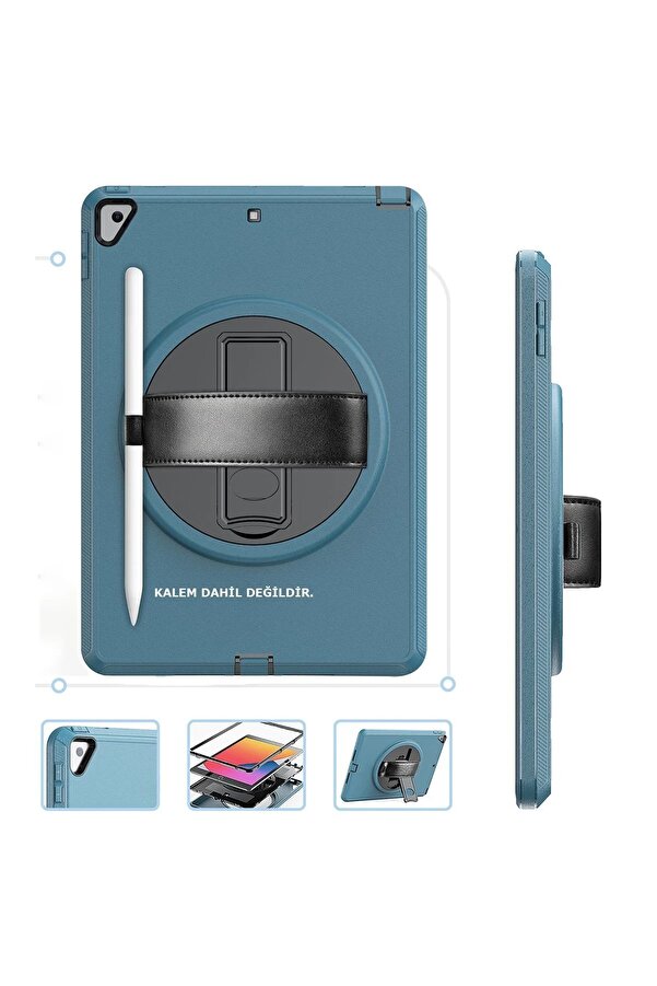 İpad 10.2 (7.Nesi̇l) Kılıf Hand Strap Tablet Kılıfı - Turkuaz - Dropx9059-6449