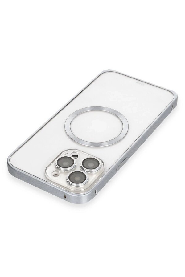 İphone 15 Pro Kılıf Metal Bumper Magneti̇csafe Kapak - Gri̇ - Dropx6863-6263