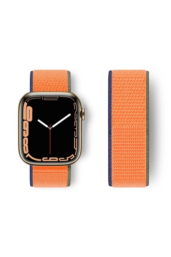 Apple Watch 38Mm Hasırlı Cırtcırtlı Kordon - Laci̇vert-Turuncu - Dropx9006-1631