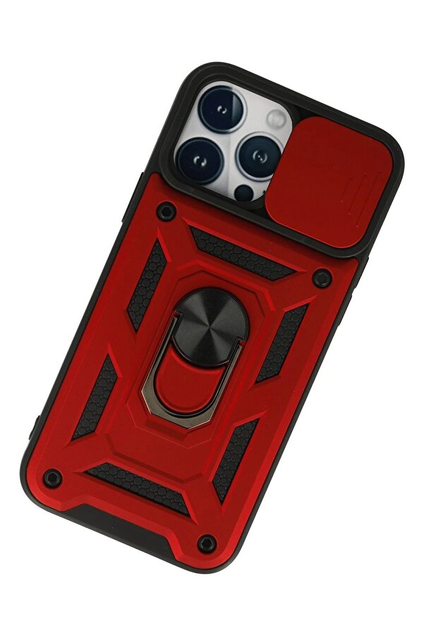 İphone 13 Pro Max Kılıf Pars Lens Yüzüklü Si̇li̇kon - Kırmızı - Dropx9854-5269