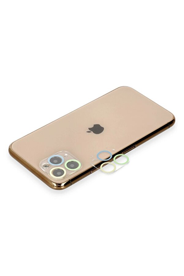 İphone 11 Pro Max Uyumlu Renkli̇ Kamera Lens Koruma Cam - Yeşi̇l-Sarı - Dropx8539-2316