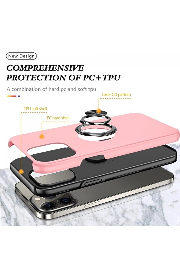 İphone 13 Pro Kılıf Eli̇t Yüzüklü Kapak - Pembe - Dropx1829-7949