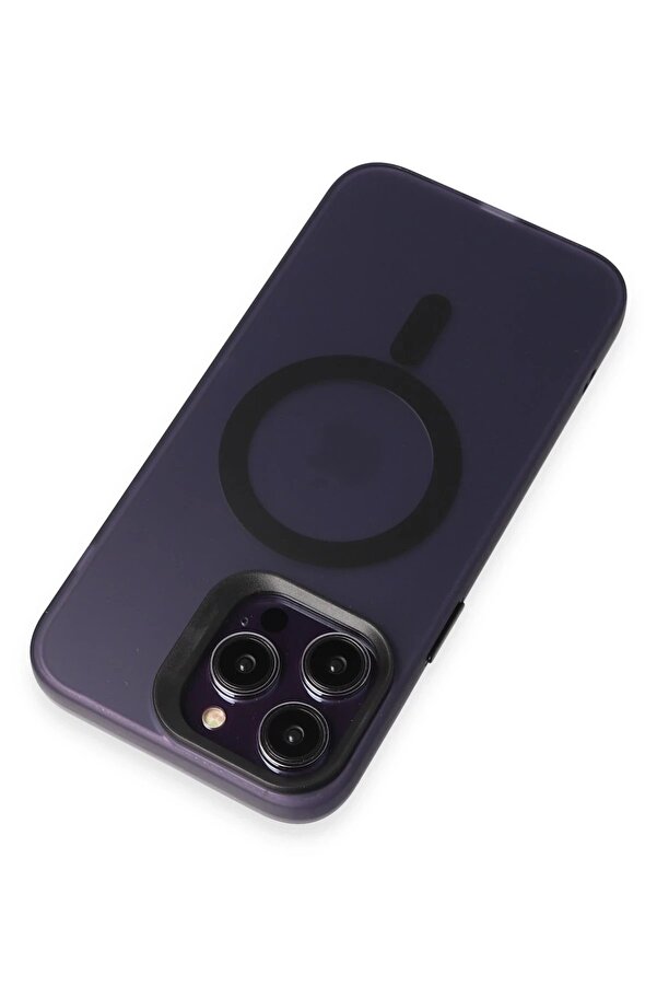 İphone 14 Pro Max Kılıf Mateks Magsafe Kapak - Deri̇n Mor - Dropx3044-2222