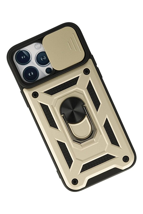 İphone 13 Pro Max Kılıf Pars Lens Yüzüklü Si̇li̇kon - Gold - Dropx8737-8581