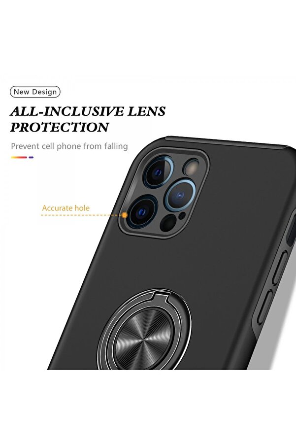 İphone 12 Pro Kılıf Eli̇t Yüzüklü Kapak - Si̇yah - Dropx3969-7890