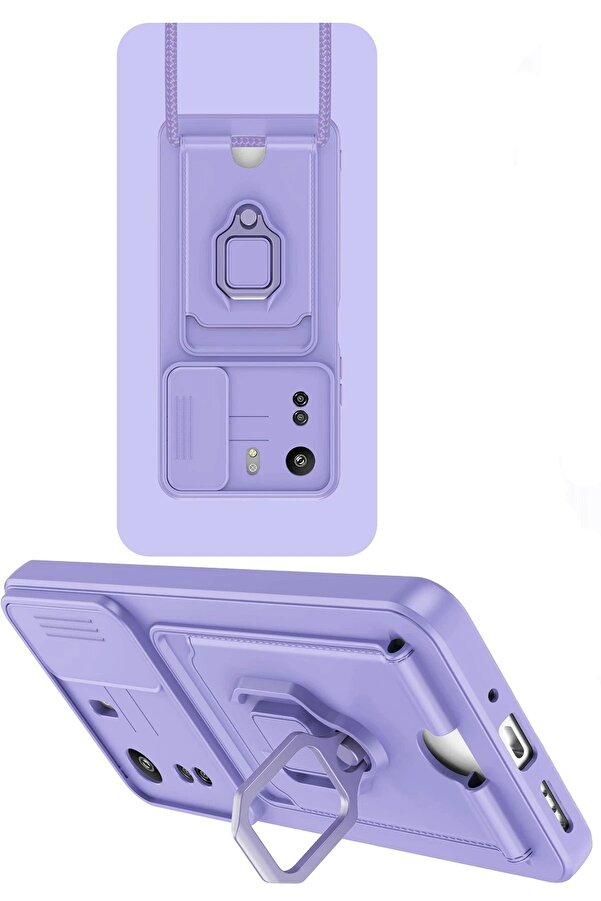 Xi̇aomi̇ Redmi̇ 13C Kılıf Zuma Kartvi̇zi̇tli̇ Yüzüklü Si̇li̇kon - Li̇la - Dropx1491-8524