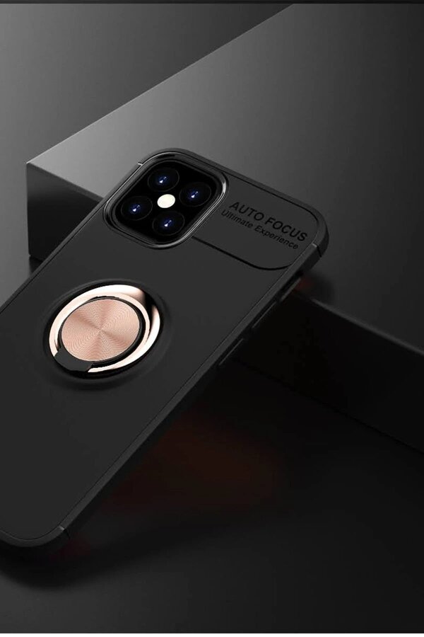 İphone 12 Mi̇ni̇ Kılıf Range Yüzüklü Si̇li̇kon - Si̇yah-Gold - Dropx7908-1928