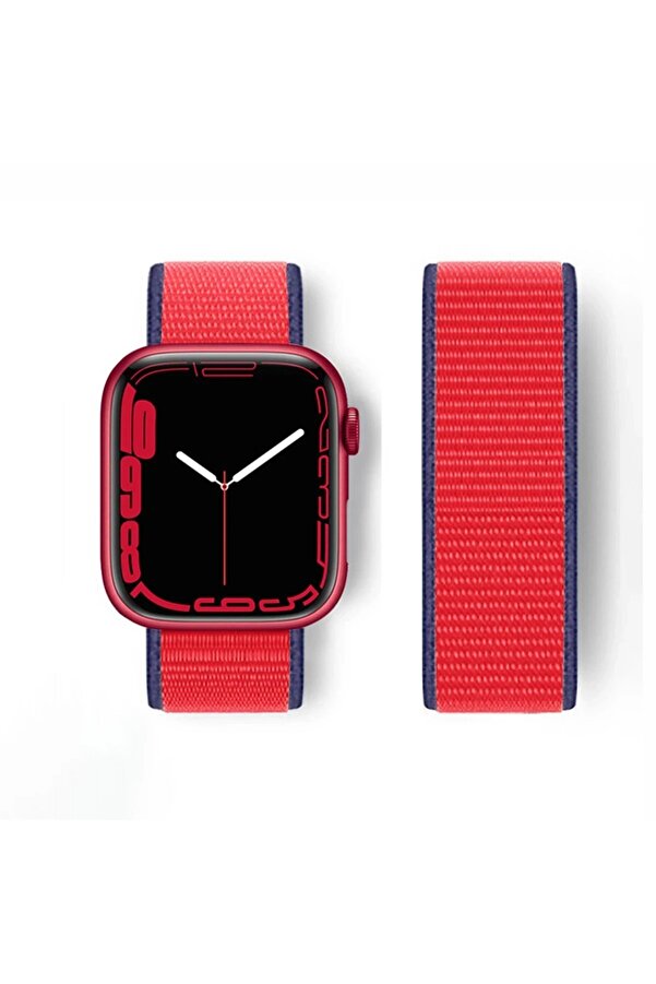 Apple Watch 42Mm Hasırlı Cırtcırtlı Kordon - Kırmızı - Dropx1023-1320