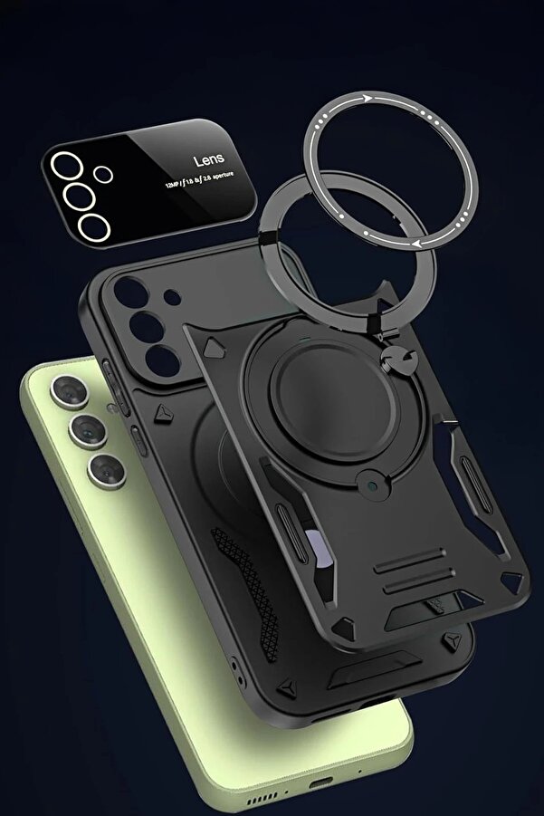 Samsung Galaxy S24 Fe Kılıf Joy Lens Standlı Kapak - Kırmızı - Dropx9695-7982
