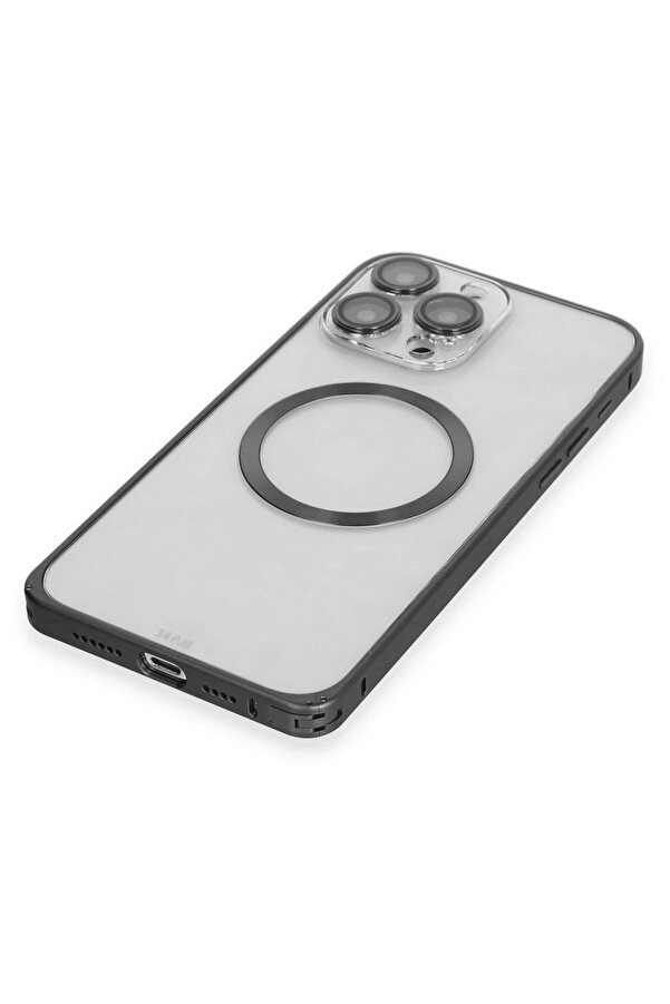 İphone 15 Pro Max Kılıf Metal Bumper Magneti̇csafe Kapak - Si̇yah - Dropx8297-7505