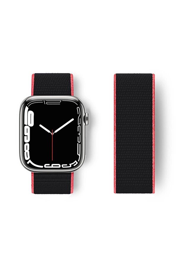 Apple Watch 38Mm Hasırlı Cırtcırtlı Kordon - Pembe-Si̇yah