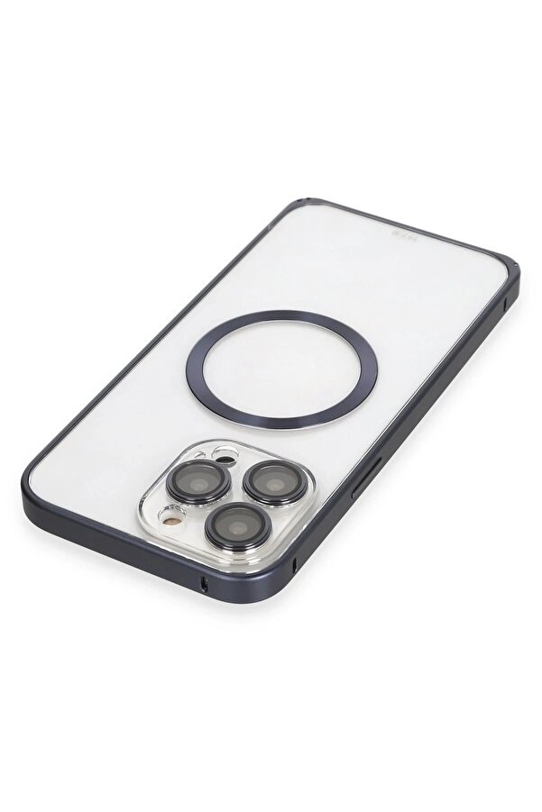 İphone 15 Pro Kılıf Metal Bumper Magneti̇csafe Kapak - Laci̇vert - Dropx5008-7429