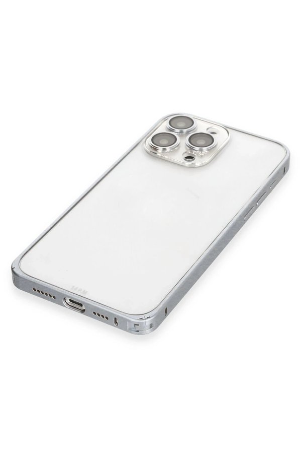 İphone 15 Pro Metal Bumper Mat Kapak - Gri̇ - Dropx6058-7081