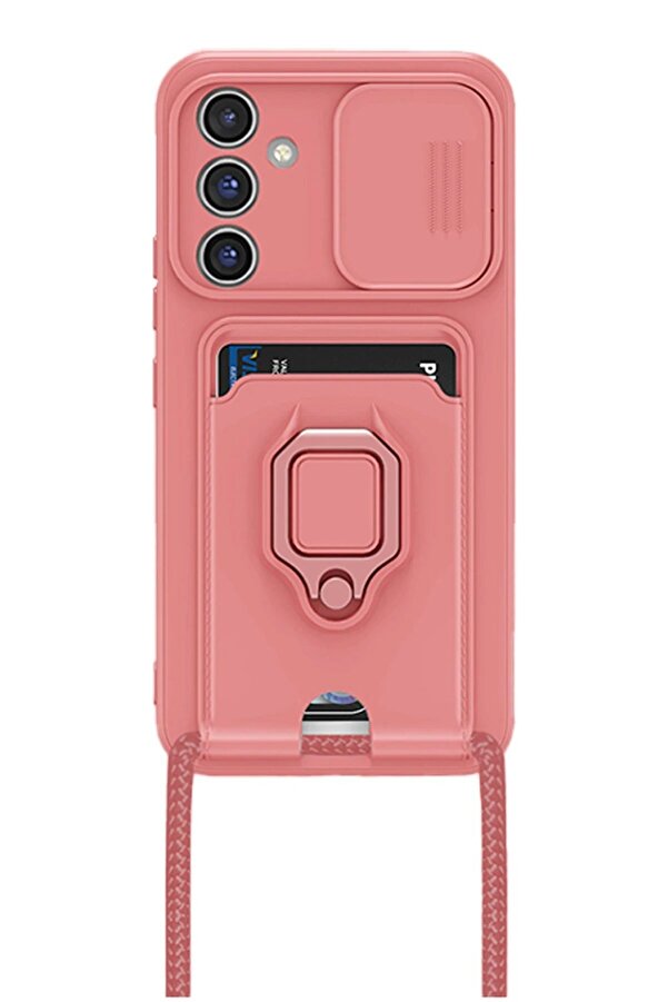 Samsung Galaxy A14 4G Kılıf Zuma Kartvi̇zi̇tli̇ Yüzüklü Si̇li̇kon - Pembe - Dropx2421-2009