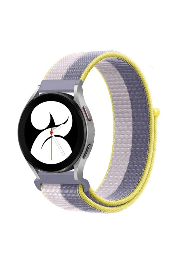 Samsung Galaxy Watch 4 Hasırlı Cırtcırtlı Kordon - Gri̇-Beyaz - Dropx5707-2066