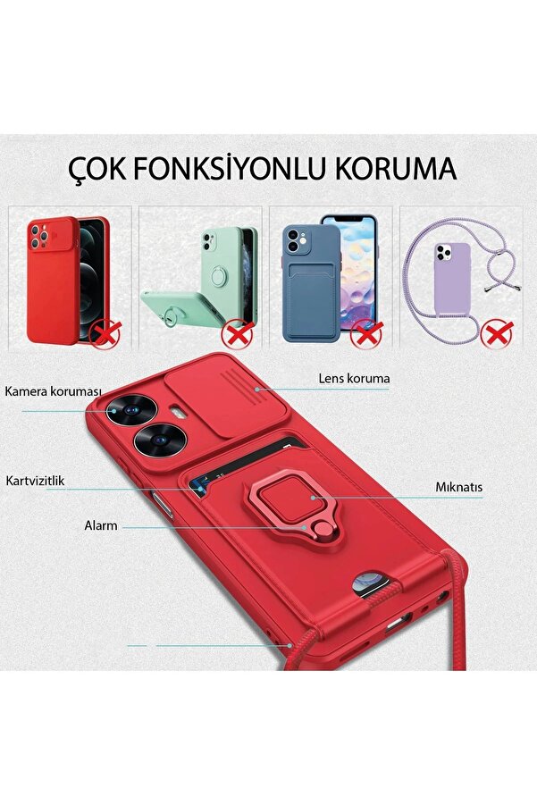 Realme C55 Kılıf Zuma Kartvi̇zi̇tli̇ Yüzüklü Si̇li̇kon - Si̇yah - Dropx3543-3241