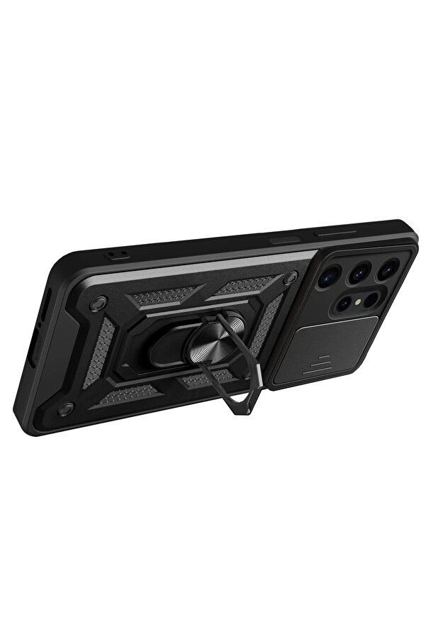 Samsung Galaxy S24 Ultra Kılıf Pars Lens Yüzüklü Si̇li̇kon - Si̇yah - Dropx2099-6076