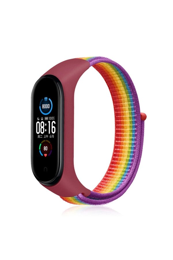 Xi̇aomi̇ Mi̇ Band 4 Hasırlı Cırtcırtlı Kordon - Gökkuşağı - Dropx2100-5143