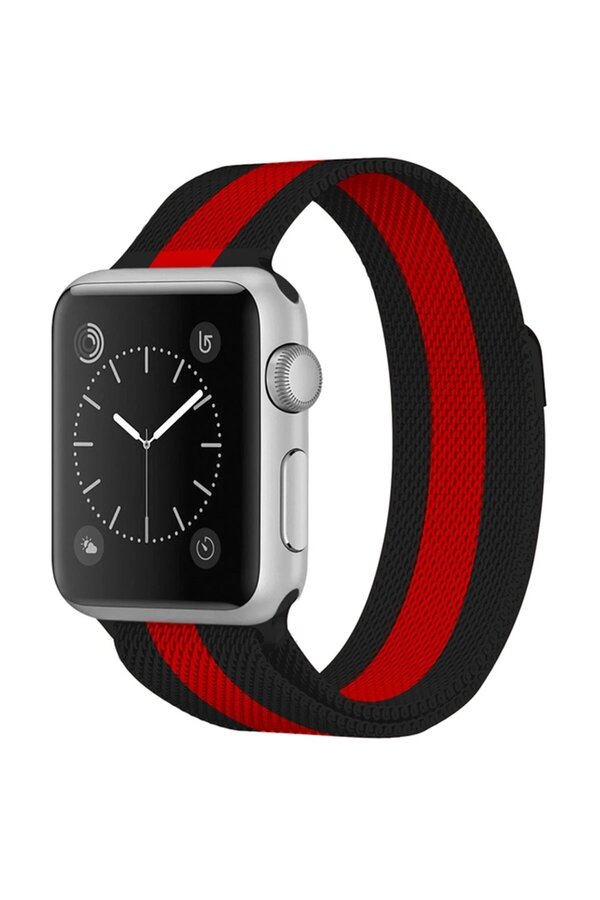 Apple Watch 38Mm Metal Mıknatıslı Kordon - Si̇yah-Kırmızı - Dropx8009-2562