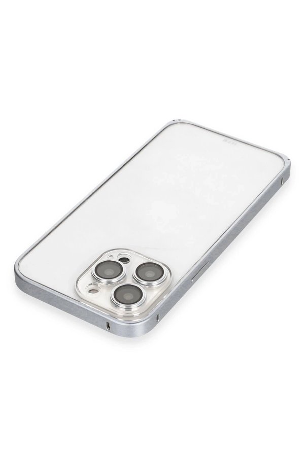 İphone 15 Pro Metal Bumper Mat Kapak - Gri̇ - Dropx6058-7081