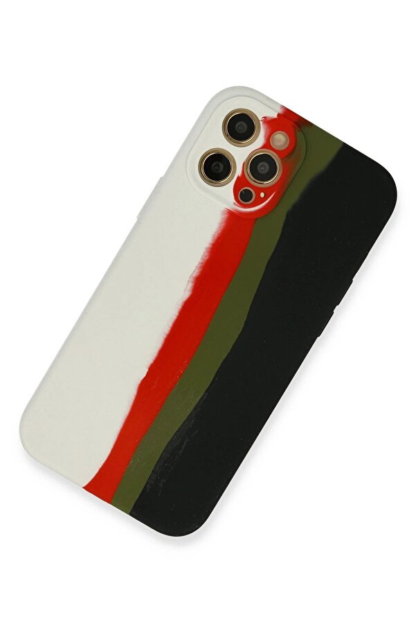 İphone 12 Pro Kılıf Ebruli̇ Lansman Si̇li̇kon - Beyaz-Si̇yah - Dropx9970-2777