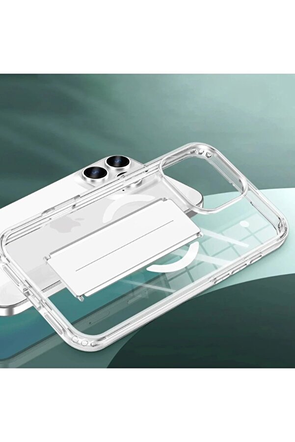 İphone 16 Pro Max Kılıf Alfa Magsafe Standlı Kapak - Şeffaf - Dropx8910-8545