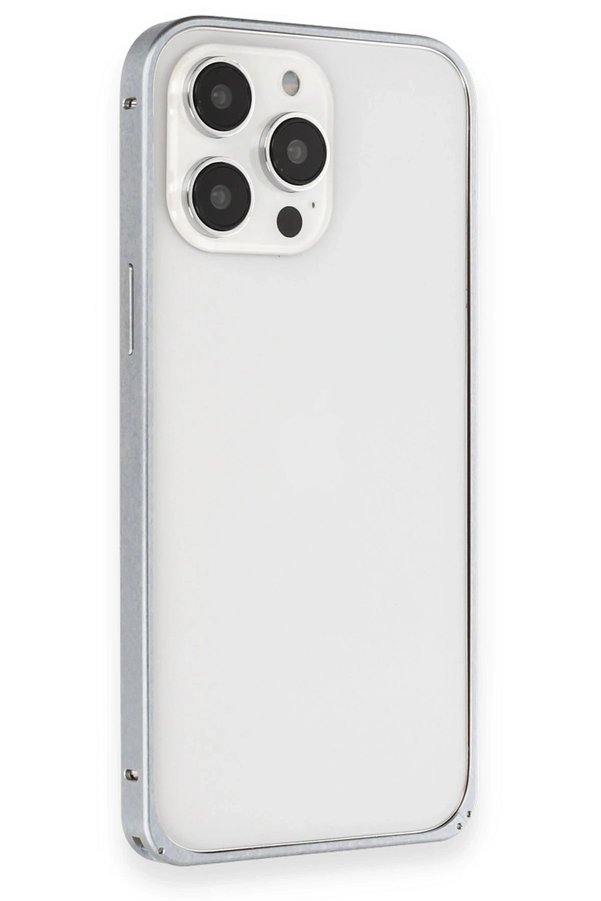 İphone 15 Pro Metal Bumper Mat Kapak - Gri̇ - Dropx6058-7081