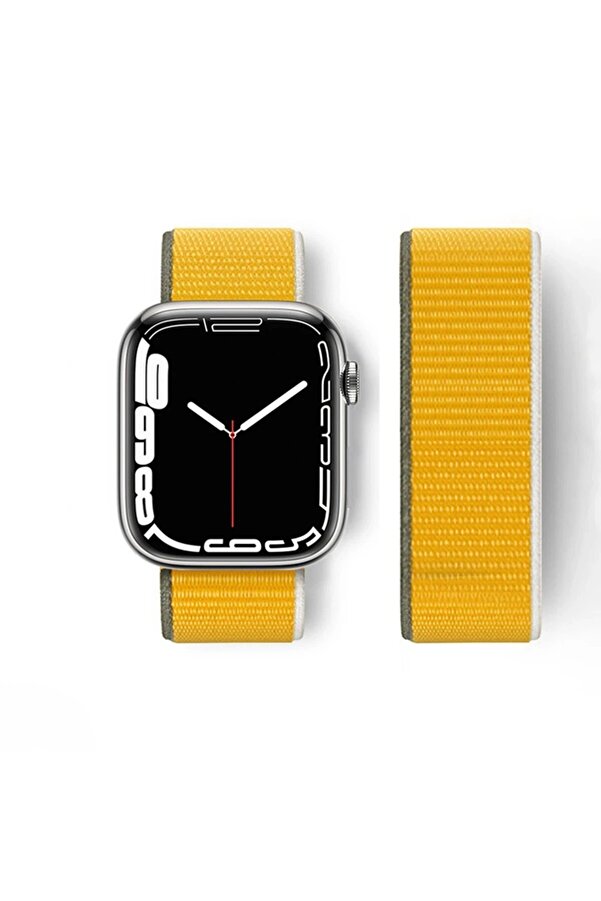 Apple Watch 42Mm Hasırlı Cırtcırtlı Kordon - Sarı - Dropx5980-5556