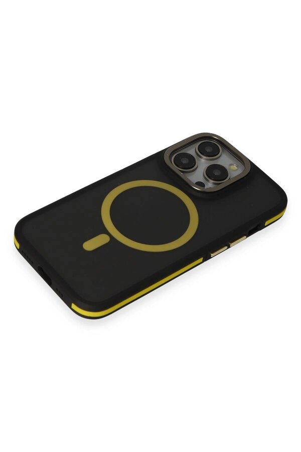 İphone 14 Pro Max Kılıf Rocky Magsafe Kapak - Si̇yah-Sarı - Dropx1573-1658