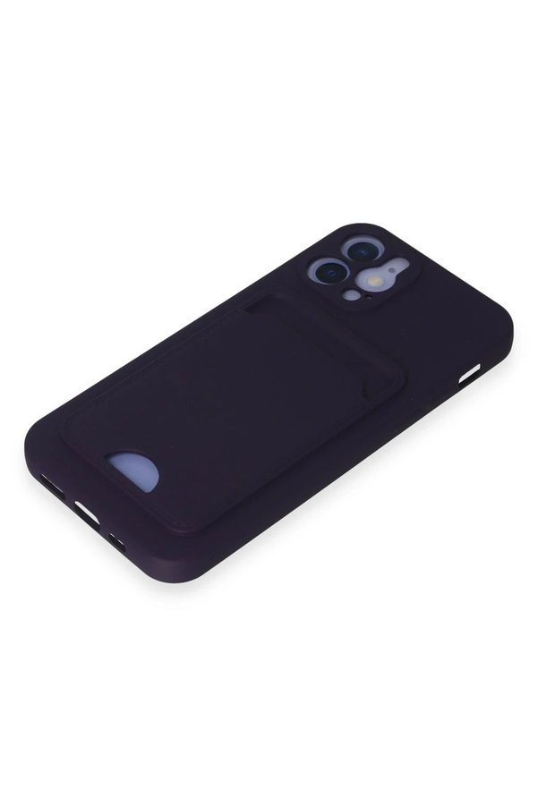 İphone 12 Kılıf Kelvi̇n Kartvi̇zi̇tli̇ Si̇li̇kon - Deri̇n Mor - Dropx8993-2081
