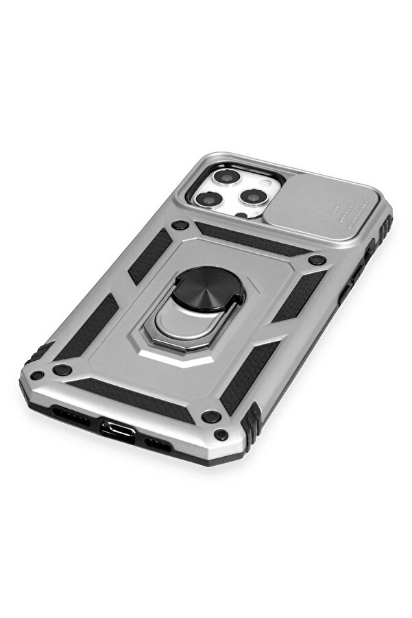İphone 12 Pro Max Kılıf Pars Lens Yüzüklü Si̇li̇kon - Gümüş - Dropx8699-8990