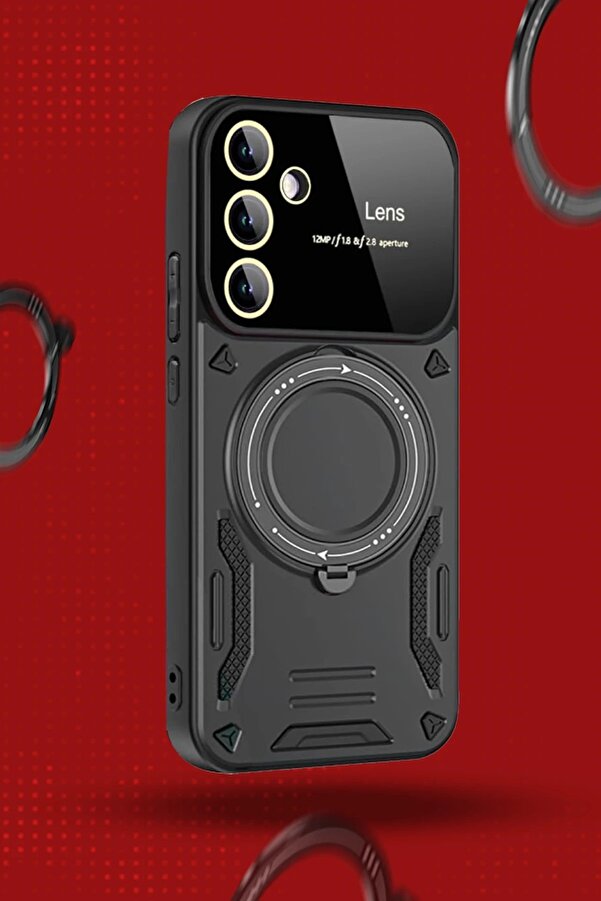 Samsung Galaxy S24 Fe Kılıf Joy Lens Standlı Kapak - Kırmızı - Dropx9695-7982