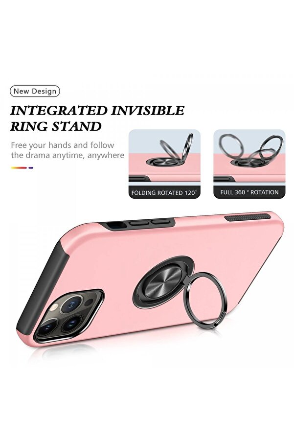 İphone 13 Pro Kılıf Eli̇t Yüzüklü Kapak - Pembe - Dropx1829-7949