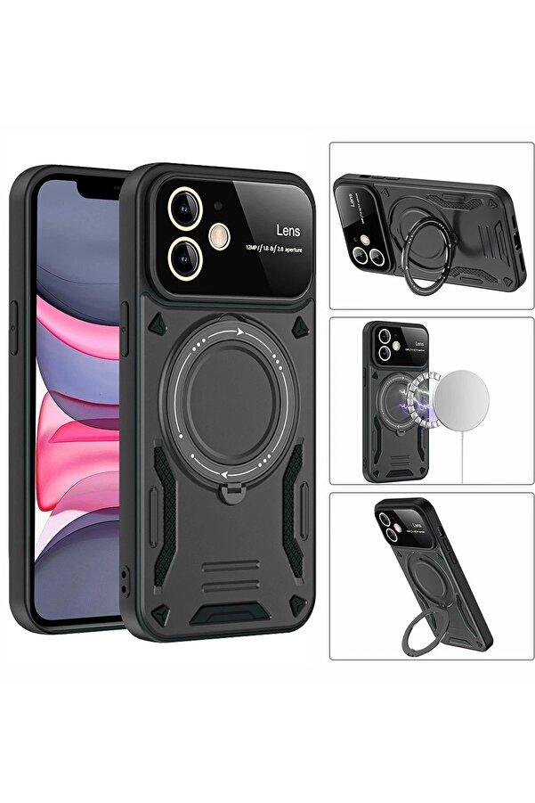 İphone 11 Kılıf Joy Lens Standlı Kapak - Koyu Yeşi̇l - Dropx2529-8249