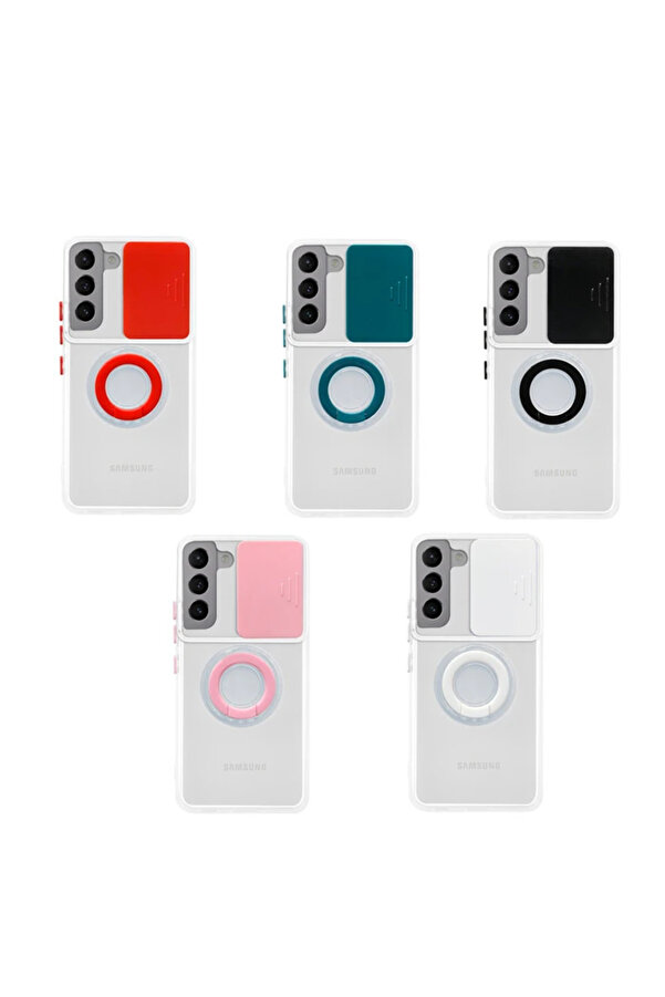 Sm Galaxy S22 Kılıf Sürgülü Kamera Lens Korumalı Yüzük Standlı Si̇li̇kon - Dropx7227-7109