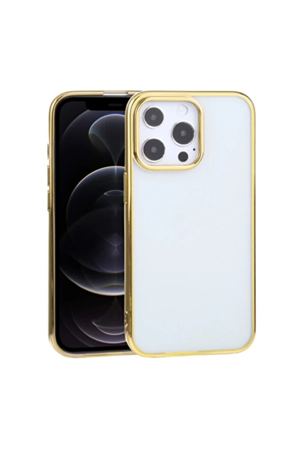 İphone 13 Pro Max 6.7İnç Uyumlu Lazer Kaplama Renkli̇ Kenar Şeffaf Kılıf-(1903) - Dropx8237-7562