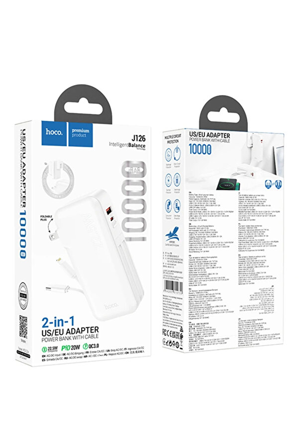Hoco J126 Usb-A+Type-C Çıkışlı Type-C+Li̇ghtni̇ng Kablolu 10000Mah Powerbank - Dropx4577-8993